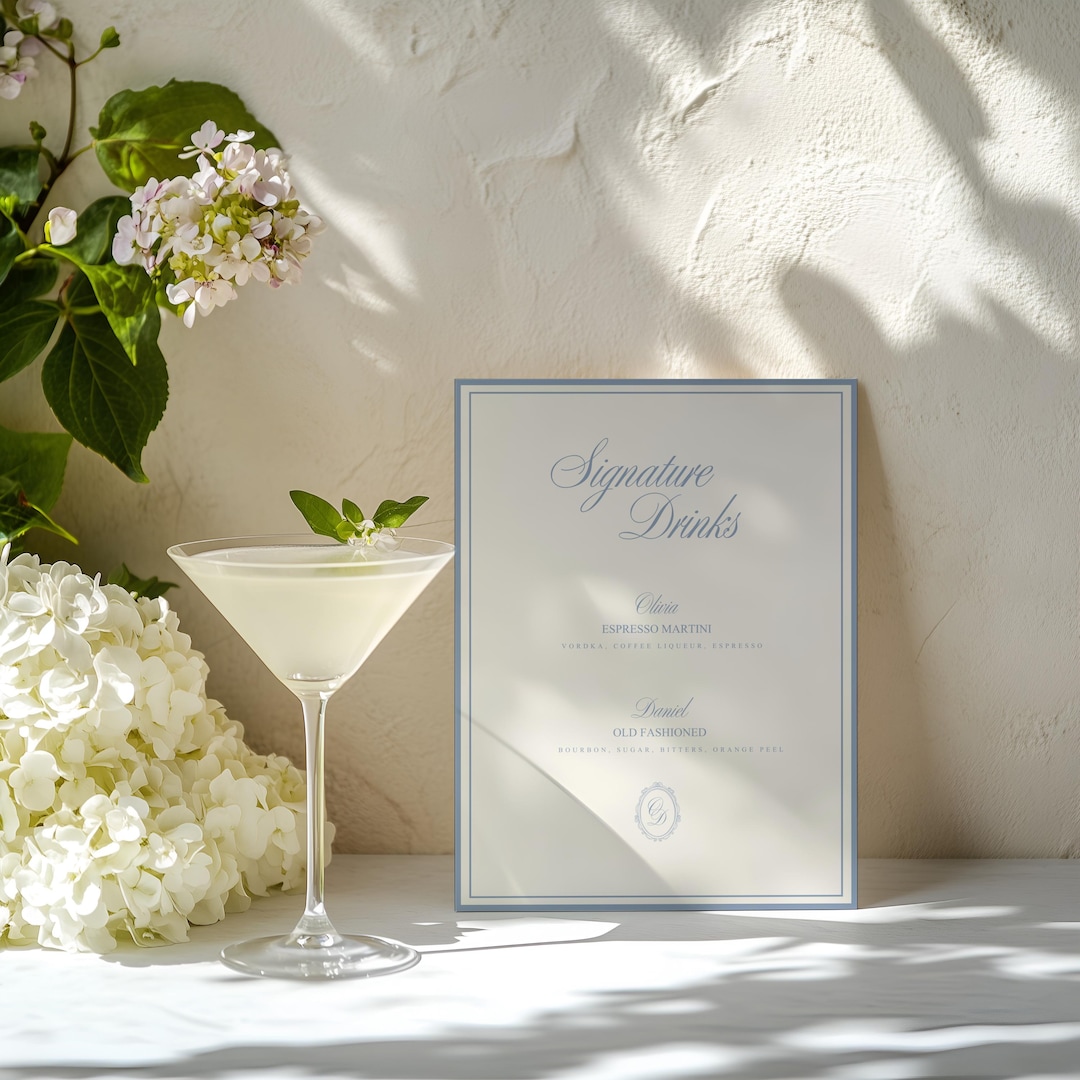 Signature Matrix File Dusty Blue Signature Drinks Template, Editable Canva Sign, Elegant ...