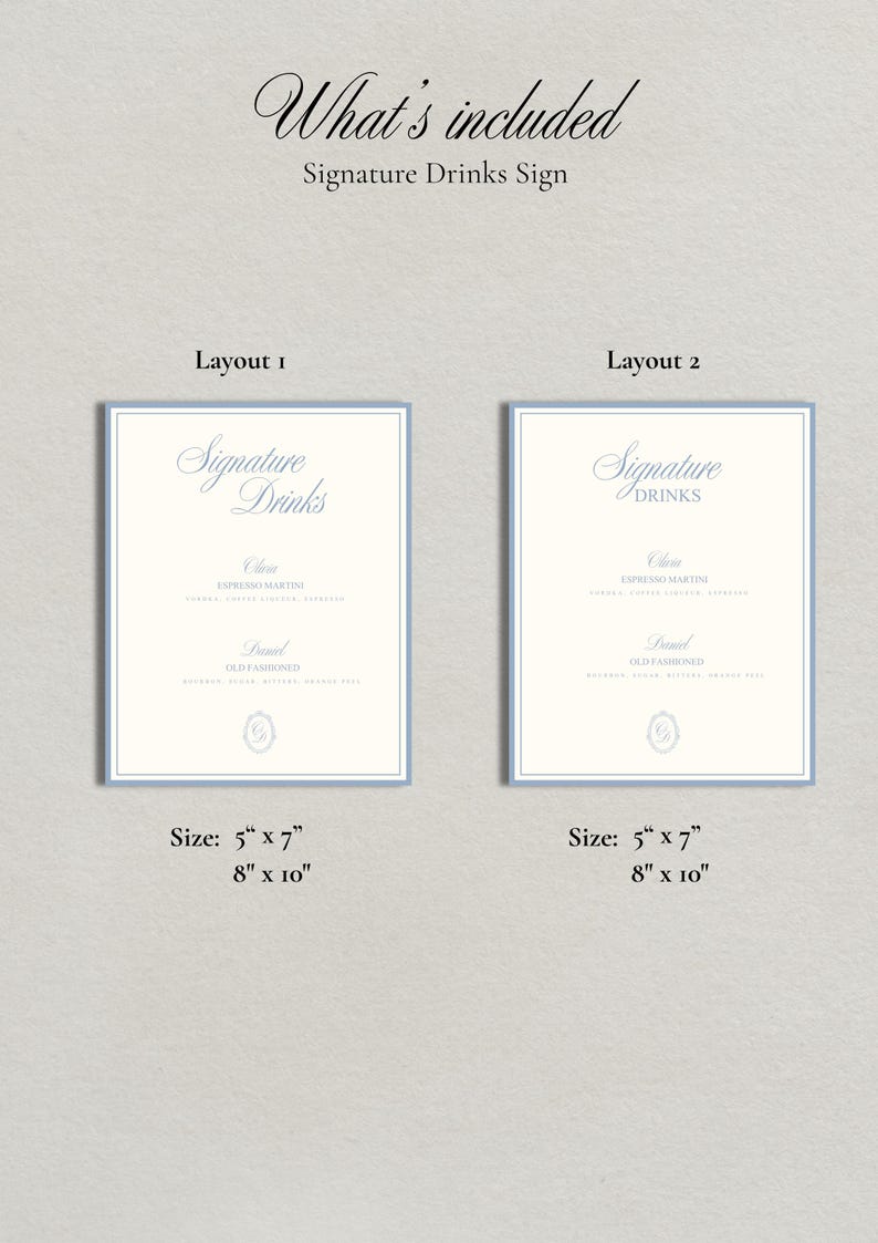 Signature Matrix File Dusty Blue Signature Drinks Template, Editable Canva Sign, Elegant ...
