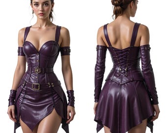 Women's Steampunk Real Leather Corset Dress, Brown Bustier Dress, Warrior Lace Up Gothic Outfit | Medieval Cosplay Costume Renaissance, LARP
