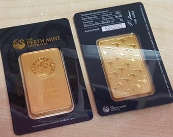 Barras chapadas en oro de 50 gramos de la Casa de la Moneda de Perth