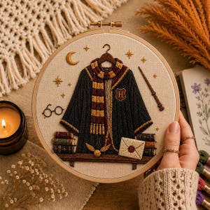 Magic School Robe Embroidery Pattern PDF Fantasy Embroidery Hoop Art Magical Coat Wizard Outfit DIY Hand Embroidery Design Instant Download