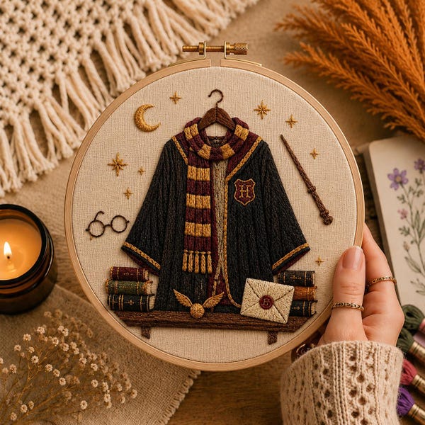 Magic School Robe Embroidery Pattern PDF Fantasy Embroidery Hoop Art Magical Coat Wizard Outfit DIY Hand Embroidery Design Instant Download