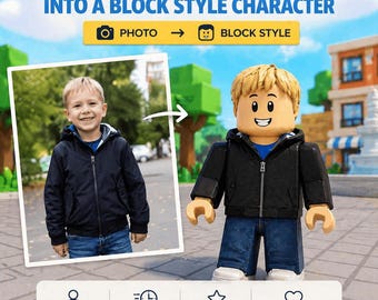 Avatar personalizado estilo Blox a partir de una foto - Personaje gamer personalizado para niños - Arte digital de mundo de bloques 3D - Regalo de cumpleaños gamer único A4