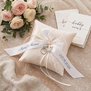 Personalized Ring Pillow for Wedding Ceremony, Lace Ring Bearer Pillow, Custom Wedding Ring Cushion, Wedding Gift, Gift for Bride