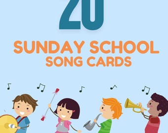 20 titelkaarten zondagsschoolliedjes, klassieke bijbelliedjes, flashcards voor kinderaanbidding (digitale download), zondagsschool