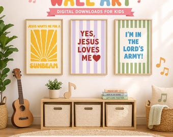 Bundel christelijke muurkunst voor kinderen, zondagsschoolliedposters (digitale download), zondagsschool