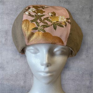 HARUMACHI (春待) – Waiting for Spring | Wearable Art Beret | Vintage Kimono Silk & Denim | Handmade in Japan | One-of-a-Kind Japanese Hat