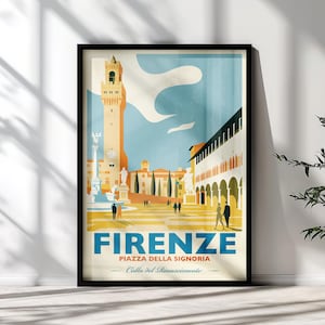 Florence Piazza della Signoria Poster, Loggia dei Lanzi Print, Vintage Tuscany Travel Wall Art
