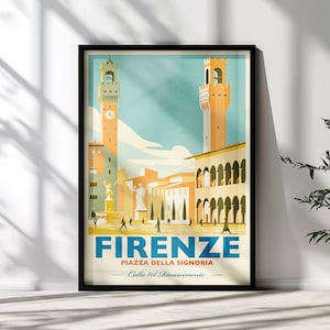 Piazza della Signoria Print, Florence Palazzo Vecchio Poster, Vintage Firenze Italy Wall Art