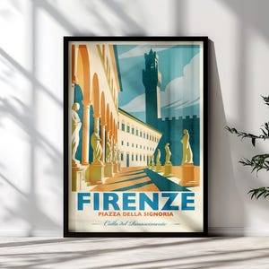 Florence Piazza della Signoria Print, Palazzo Vecchio & Loggia Poster, Vintage Tuscany Wall Art