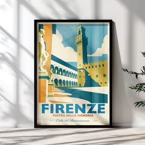 Palazzo Vecchio Poster, Florence Piazza della Signoria Print, Vintage Firenze Architecture Wall Art