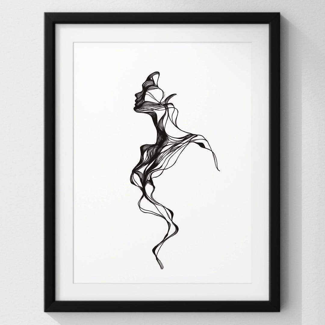 Minimalist Line Art Woman Poster, Abstract Female Figure Print, Black ...