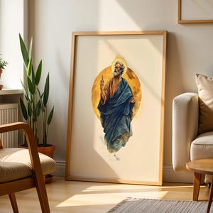 Inramad poster med aposteln Sankt Petrus | Modern akvarell katolsk väggkonst bild 10