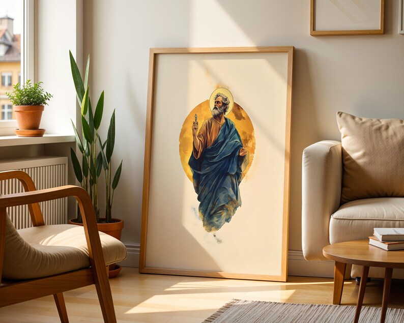 Inramad poster med aposteln Sankt Petrus | Modern akvarell katolsk väggkonst bild 10