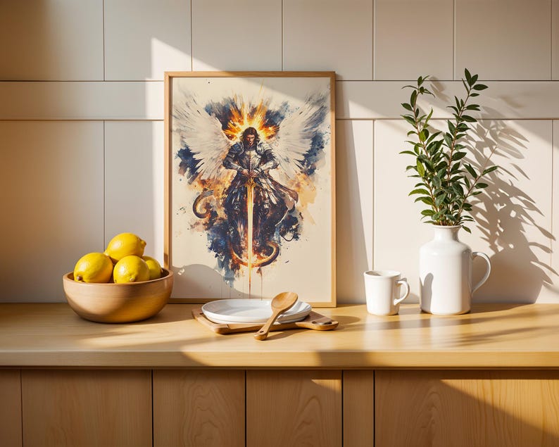 Saint Michael the Archangel Printable Art | Modern Catholic Watercolor Wall Decor image 12