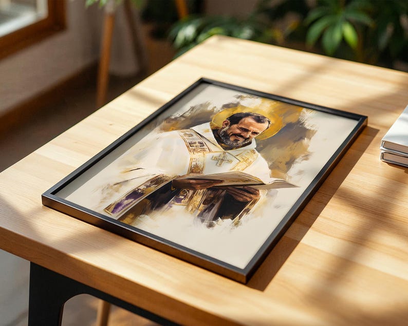 Arte imprimible de San Juan Crisóstomo / Decoración católica de pared en acuarela imagen 5