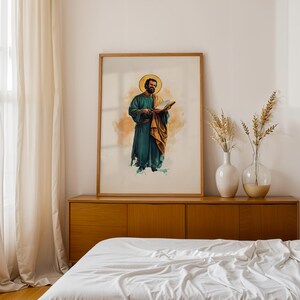 Afdrukbare kunst Saint Simon de Zeloot | Modern aquarel katholiek muurdecor afbeelding 8
