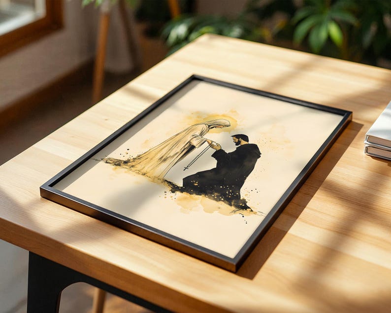 Our Lady Gives the Rosary to Saint Dominic Framed Poster | Minimalist Catholic Watercolor Wall Art image 10