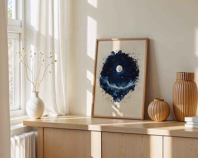 The Creation of the Stars and Moon Printable Art | Modern Watercolor Christian Wall Decor image 4