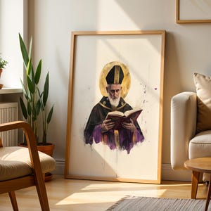 Inramad poster med Sankt Augustinus av Flodhästen | Modern kristen väggkonst | Minimalistisk katolsk dekor bild 12