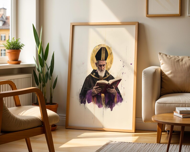 Inramad poster med Sankt Augustinus av Flodhästen | Modern kristen väggkonst | Minimalistisk katolsk dekor bild 12