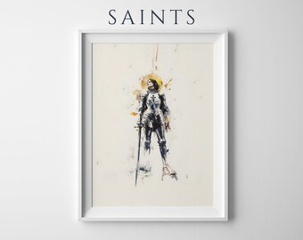 Inramad poster med Jeanne d'Arc | Minimalistisk katolsk väggkonst | Klar att hängas