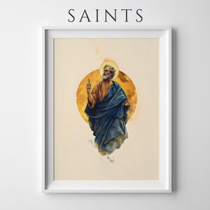 Inramad poster med aposteln Sankt Petrus | Modern akvarell katolsk väggkonst bild 1