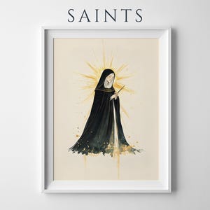 Póster enmarcado de Santa Hildegarda de Bingen / Arte mural católico minimalista imagen 1