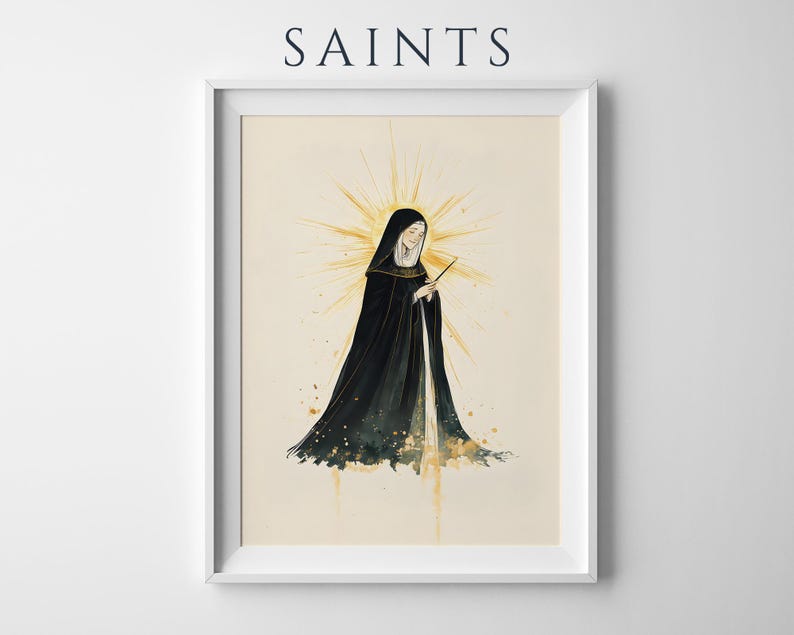 Póster enmarcado de Santa Hildegarda de Bingen / Arte mural católico minimalista imagen 1