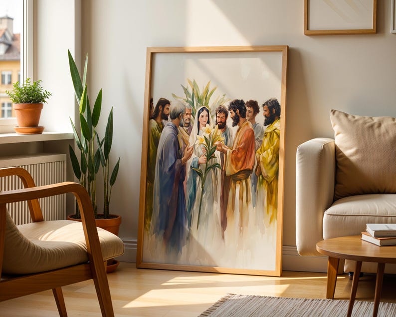 The Betrothal of Mary and Joseph Printable Art | Modern Watercolor Catholic Decor image 2