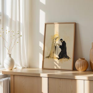 Our Lady Gives the Rosary to Saint Dominic Framed Poster | Minimalist Catholic Watercolor Wall Art image 4