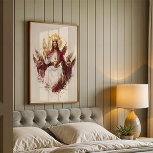 Jesus Christ the King Framed Poster | Modern Watercolor Catholic Wall Art image 4