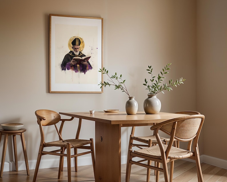 Inramad poster med Sankt Augustinus av Flodhästen | Modern kristen väggkonst | Minimalistisk katolsk dekor bild 10