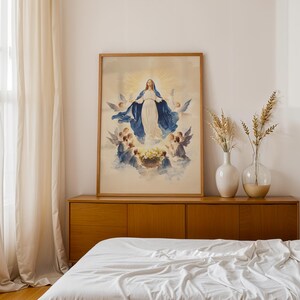 Arte para imprimir da Dormição da Virgem Maria | Decoração de parede católica em aquarela imagem 8