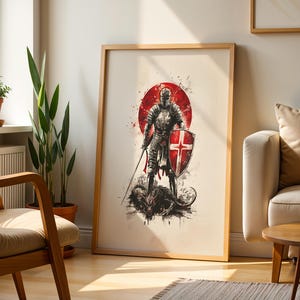 Saint George Framed Poster | Modern Watercolor Catholic Wall Art | Ready to Hang image 3
