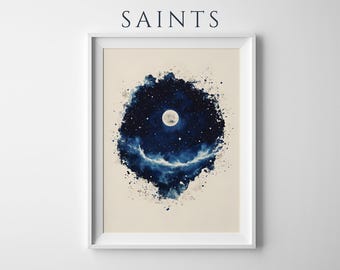 Ingelijste poster 'De schepping van de sterren en de maan' | Moderne christelijke muurdecoratie