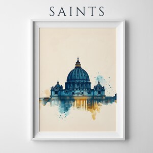 Inramad poster med Peterskyrkan | Minimalistisk katolsk väggkonst | Träram bild 1