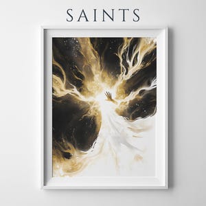 Poster incorniciato "La Creazione della Luce" / Opera d'arte cattolica moderna ad acquerello da appendere al muro immagine 1