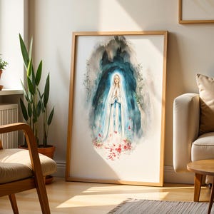 Art imprimable Notre-Dame de Lourdes | Décoration murale catholique moderne à l'aquarelle image 6