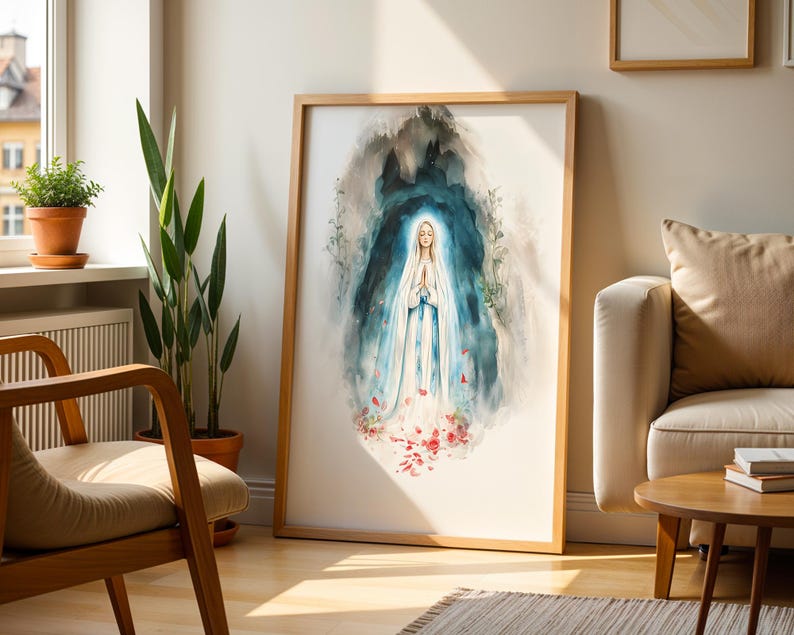 Art imprimable Notre-Dame de Lourdes | Décoration murale catholique moderne à l'aquarelle image 6