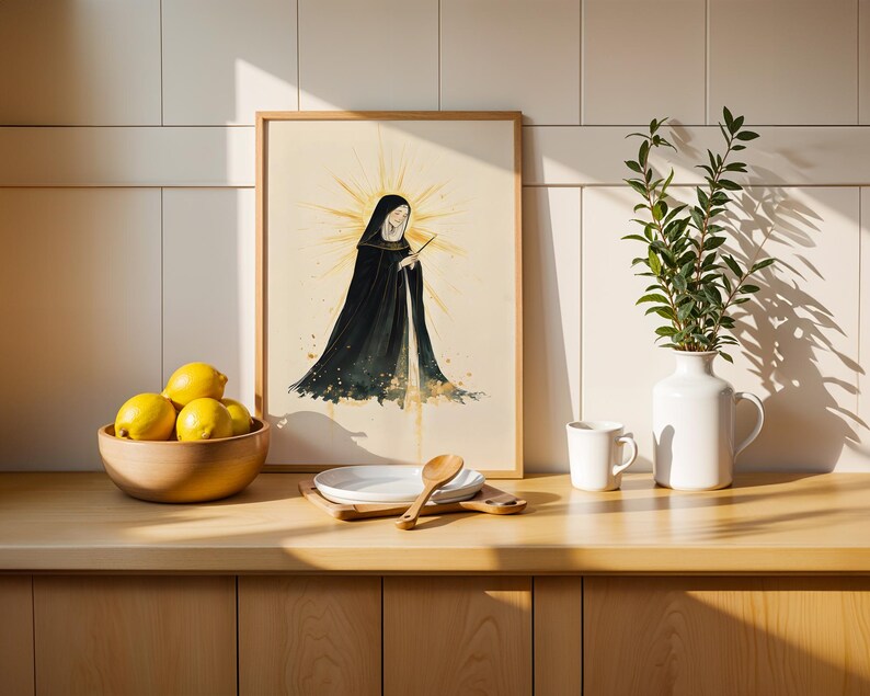 Święta Hildegarda z Bingen – grafika do druku | Akwarela – katolicka dekoracja ścienna zdjęcie 8