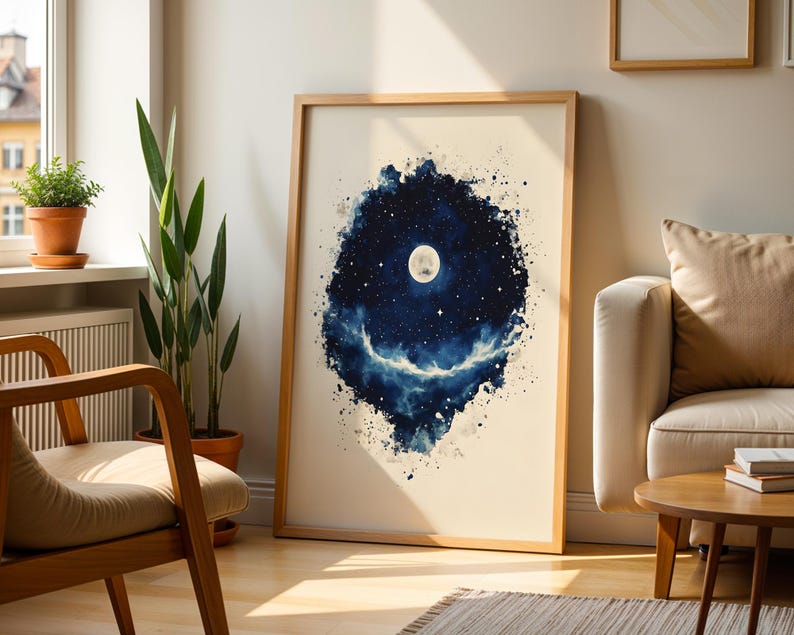 The Creation of the Stars and Moon Printable Art | Modern Watercolor Christian Wall Decor image 2