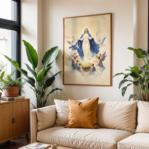 Póster enmarcado de la Dormición de la Virgen María / Arte mural católico minimalista imagen 11