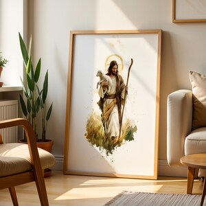 Jesus Christ the Good Shepherd Framed Poster | Minimalist Catholic Wall Art image 2
