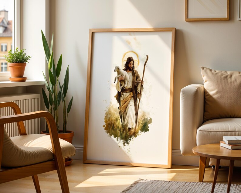 Jesus Christ the Good Shepherd Framed Poster | Minimalist Catholic Wall Art image 2