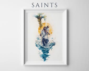 Saint Christopher Framed Poster | Modern Watercolor Catholic Wall Art | Ready to Hang