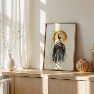 Arte para imprimir de Santa Clara de Assis | Decoração de parede católica em aquarela imagem 2