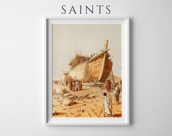 Noah Building the Ark ingelijste poster | Moderne katholieke muurkunst
