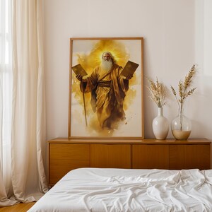 Pôster emoldurado de Moisés | Arte de parede católica moderna em aquarela | Presente religioso imagem 13