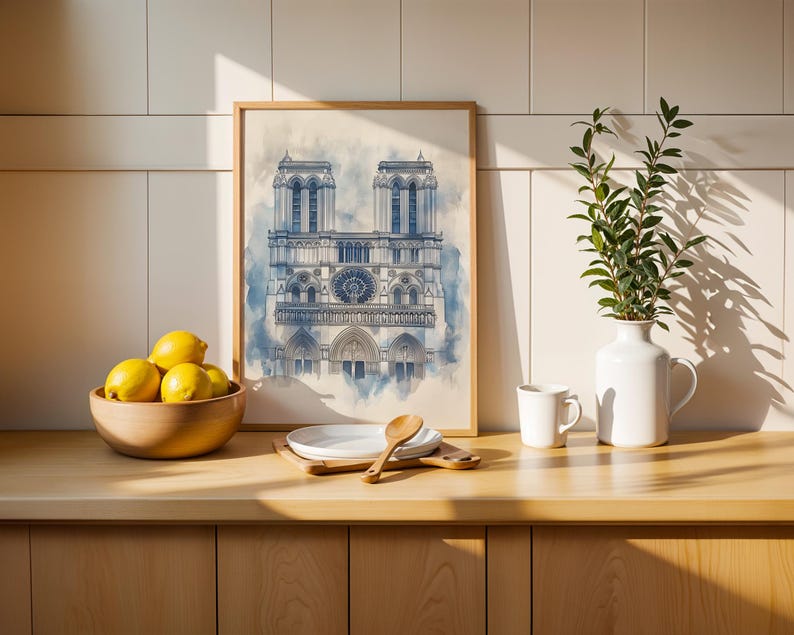 Notre-Dame de Paris inramad poster | Minimalistisk katolsk väggkonst bild 12